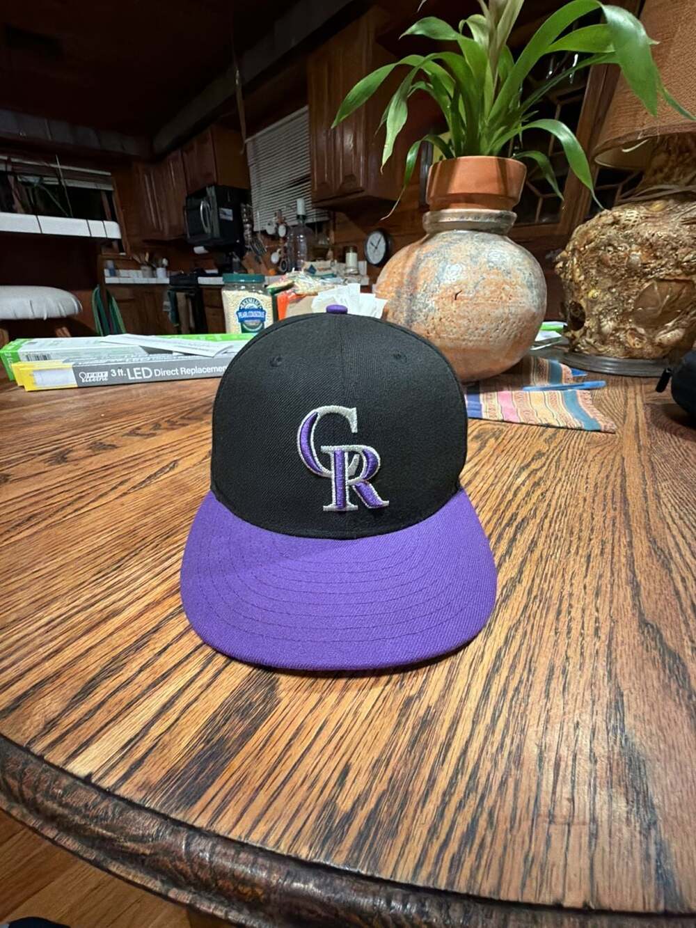 New Era Colorado Rockies 59FIFTY Fitted Hat Black Purple Size 7 3/8 On Field Cap